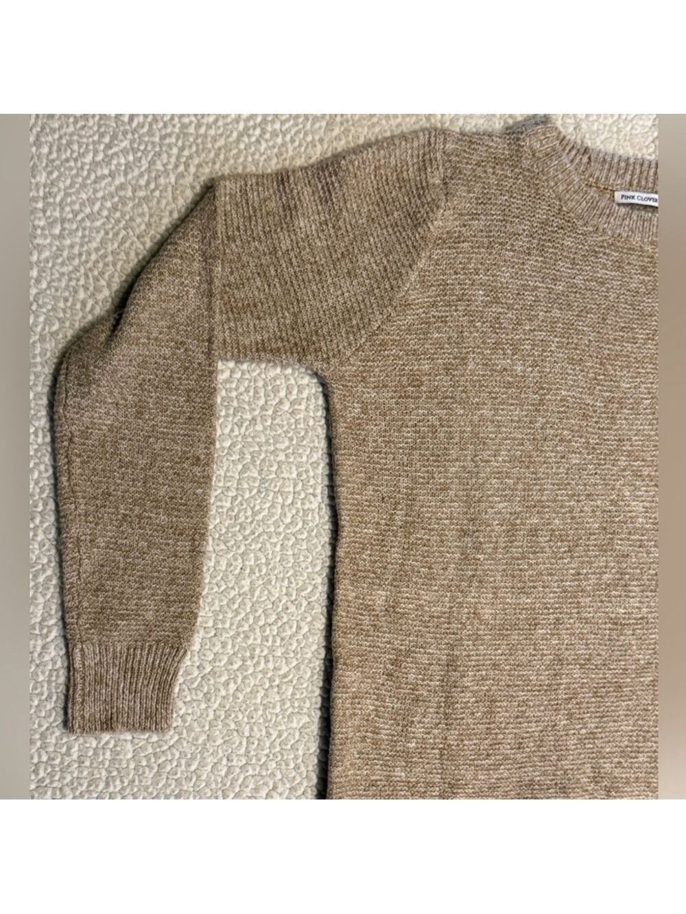 Pink Clover Beige Knit Sweater Small Neutral Lightweight Crewneck Pullover Cozy - Picture 5 of 16